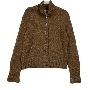 Peruvian Connection Knit Cardigan Sweater Wool Alpaca Blend Size L Brown
